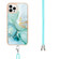 iPhone 14 Pro Electroplating Marble Pattern IMD TPU Shockproof Case with Neck Lanyard - Green 003