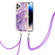 iPhone 14 Pro Electroplating Marble Pattern IMD TPU Shockproof Case with Neck Lanyard - Purple 002