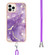iPhone 14 Pro Electroplating Marble Pattern IMD TPU Shockproof Case with Neck Lanyard - Purple 002