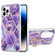 iPhone 14 Pro Electroplating Splicing Marble Pattern Dual-side IMD TPU Shockproof Case with Ring Holder - Dark Purple