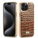iPhone 15 Pro Max Fierre Shann Crocodile Texture Electroplating PU Phone Case - Brown