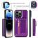 iPhone 15 Pro DG.MING M3 Series Glitter Powder Card Bag Leather Phone Case - Dark Purple