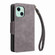 iPhone 15 Rivet Buckle 9 Cards Three Fold Leather Phone Case - Grey