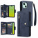 iPhone 15 Rivet Buckle 9 Cards Three Fold Leather Phone Case - Blue