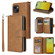 iPhone 15 9 Card Slots Zipper Wallet Bag Leather Phone Case - Brown