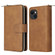iPhone 15 9 Card Slots Zipper Wallet Bag Leather Phone Case - Brown