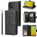 iPhone 15 9 Card Slots Zipper Wallet Bag Leather Phone Case - Black