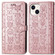 iPhone 15 Cat and Dog Embossed Leather Phone Case - Rose Gold