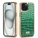 iPhone 15 Fierre Shann Crocodile Texture Electroplating PU Phone Case - Green