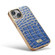 iPhone 15 Pro Fierre Shann Crocodile Texture Electroplating PU Phone Case - Blue