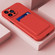 iPhone 15 Plus Skin Feel Card Contrast Color Button TPU Phone Case - Red