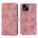 iPhone 15 Plus Embossed Line Leather Phone Case with Lanyard - Pink