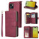 iPhone 15 Plus 9 Card Slots Zipper Wallet Bag Leather Phone Case - Wine Red