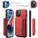 iPhone 15 Plus DG.MING M2 Series 3-Fold Card Bag Wallet Leather Phone Case - Red