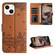iPhone 14 Cat Embossing Pattern Leather Phone Case with Lanyard - Brown