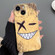 iPhone 14 Painted Pattern Precise Hole PC Phone Case - Yellow Background Smiling