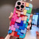 iPhone 14 Colorful Toy Bricks Pattern Shockproof Glass Phone Case - Pink