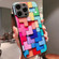 iPhone 14 Colorful Toy Bricks Pattern Shockproof Glass Phone Case - Black