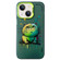 iPhone 14 Double Layer Color Silver Series Animal Oil Painting Phone Case - Green Cat