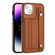 iPhone 14 Shockproof Leather Phone Case with Wrist Strap - Brown