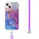 iPhone 14 2.0mm Airbag Shockproof TPU Phone Case with Lanyard  - Blue Purple Marble