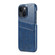 iPhone 14 Fierre Shann Retro Oil Wax Texture PU Leather Case with Card Slots  - Blue