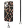iPhone 14 Electroplating Splicing Marble Flower Pattern TPU Shockproof Case with Lanyard  - Black Flower