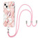 iPhone 14 Electroplating Splicing Marble Flower Pattern TPU Shockproof Case with Lanyard  - Pink Flower