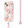 iPhone 14 Electroplating Splicing Marble Flower Pattern TPU Shockproof Case with Lanyard  - Pink Flower