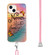 iPhone 14 Electroplating Pattern IMD TPU Shockproof Case with Neck Lanyard  - Dream Chasing Butterfly