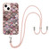 iPhone 14 Electroplating Pattern IMD TPU Shockproof Case with Neck Lanyard  - Pink Scales