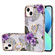 iPhone 14 Electroplating Pattern IMD TPU Shockproof Case with Rhinestone Ring Holder  - Purple Flower