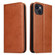 iPhone 14 Fierre Shann PU Genuine Leather Texture Leather Phone Case  - Brown
