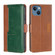 iPhone 14 Contrast Color Side Buckle Leather Phone Case  - Light Brown + Green