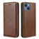 iPhone 14 Grid Texture Magnetic Flip Leather Phone Case  - Brown