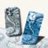 iPhone 14 Pro Max Marble Pattern Phone Case - Navy Blue White