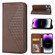 iPhone 14 Pro Max Cubic Grid Calf Texture Magnetic Closure Leather Phone Case - Brown