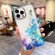 iPhone 14 Pro Max Gold Halo Marble Pattern Case with Flower Bracelet  - Blue