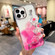 iPhone 14 Pro Max Gold Halo Marble Pattern Case with Flower Bracelet  - Pink