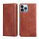 iPhone 14 Pro Max Gloss Oil Solid Color Magnetic Leather Phone Case  - Brown