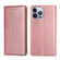 iPhone 14 Pro Max Gloss Oil Solid Color Magnetic Leather Phone Case  - Rose Gold