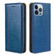 iPhone 14 Pro Max Grid Texture Magnetic Flip Leather Phone Case  - Blue
