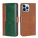 iPhone 14 Pro Max Contrast Color Side Buckle Leather Phone Case  - Light Brown + Green