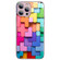 iPhone 14 Pro Colorful Toy Bricks Pattern Shockproof Glass Phone Case - Pink