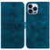 iPhone 14 Pro Lily Embossed Leather Phone Case - Dark Blue