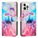 iPhone 14 Pro Painted Marble Pattern Leather Phone Case - Pink Purple