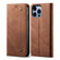 iPhone 14 Pro Max Denim Texture Casual Style Leather Phone Case - Brown
