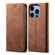 iPhone 14 Pro Denim Texture Casual Style Leather Phone Case - Brown