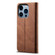 iPhone 14 Pro Denim Texture Casual Style Leather Phone Case - Brown