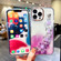 iPhone 14 Pro Gold Halo Marble Pattern Case with Flower Bracelet - Purple